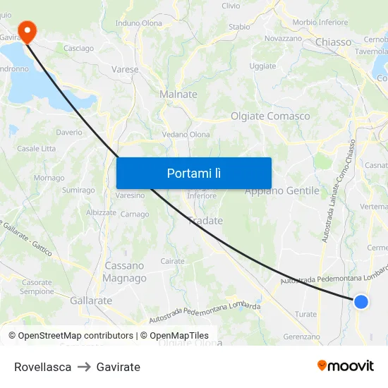 Rovellasca to Gavirate map