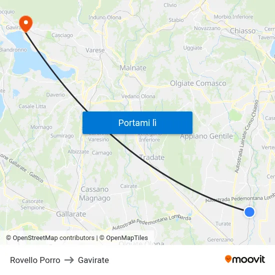 Rovello Porro to Gavirate map