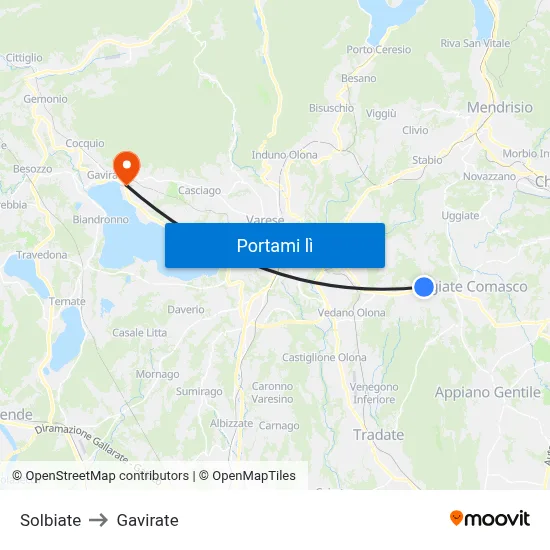 Solbiate to Gavirate map
