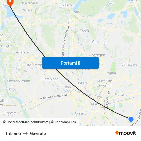Tribiano to Gavirate map