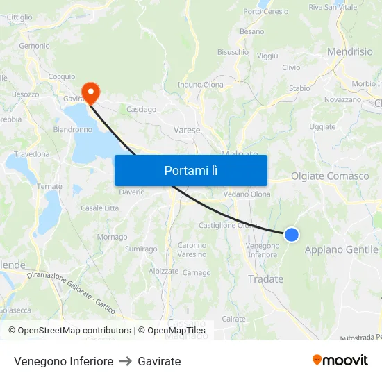 Venegono Inferiore to Gavirate map