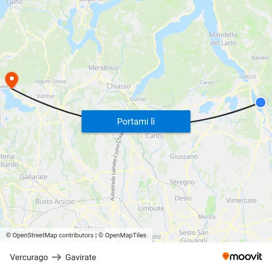 Vercurago to Gavirate map
