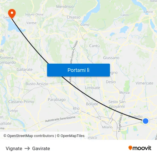Vignate to Gavirate map