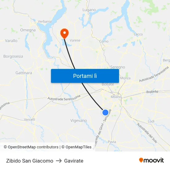 Zibido San Giacomo to Gavirate map