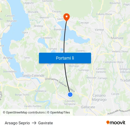 Arsago Seprio to Gavirate map