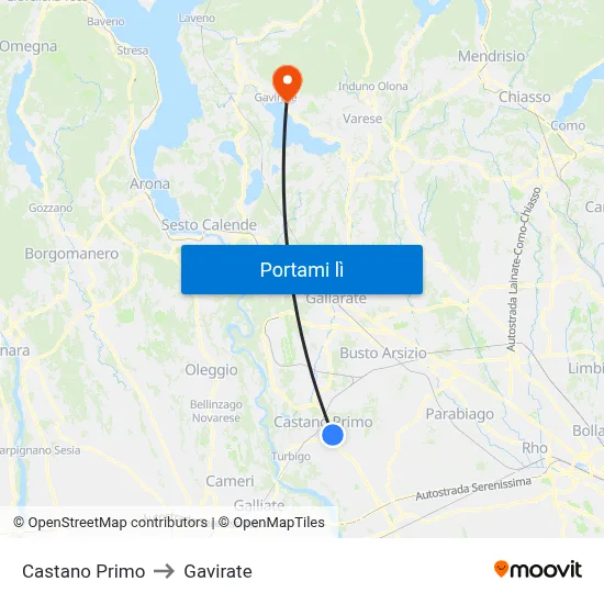 Castano Primo to Gavirate map
