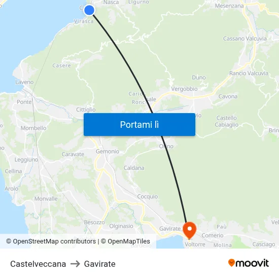 Castelveccana to Gavirate map