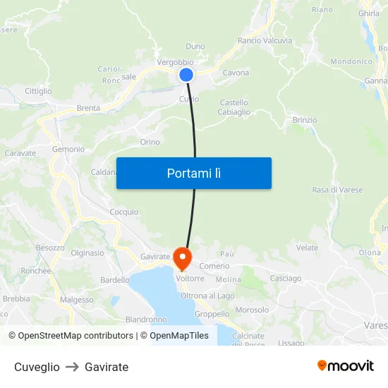 Cuveglio to Gavirate map