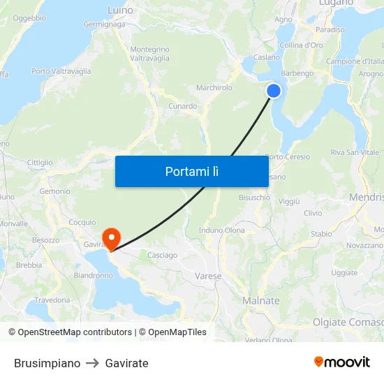 Brusimpiano to Gavirate map