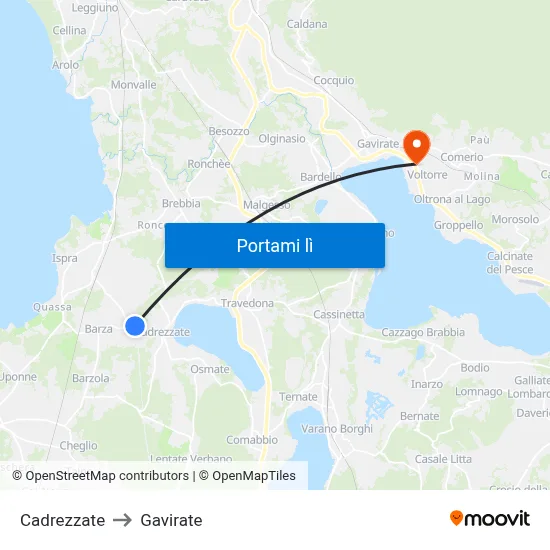 Cadrezzate to Gavirate map