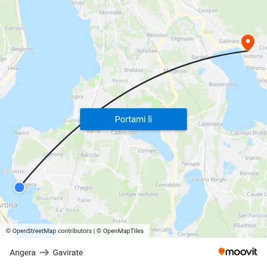 Angera to Gavirate map