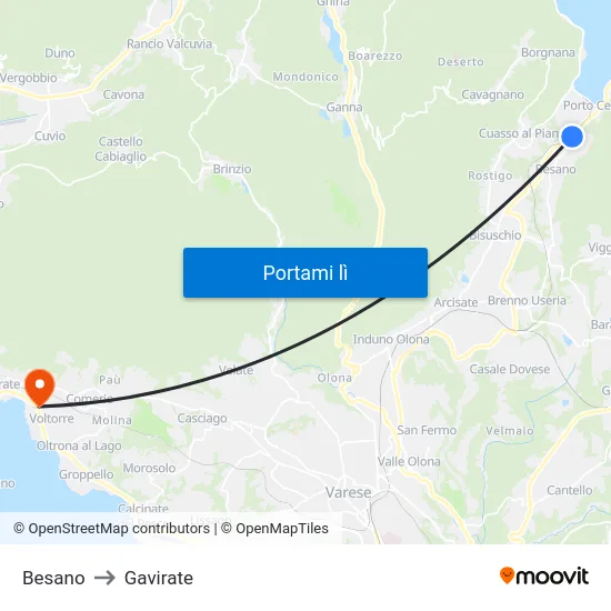 Besano to Gavirate map
