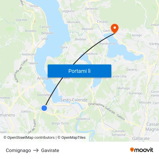 Comignago to Gavirate map