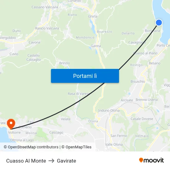 Cuasso Al Monte to Gavirate map