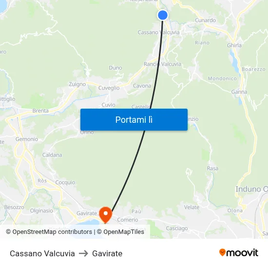 Cassano Valcuvia to Gavirate map