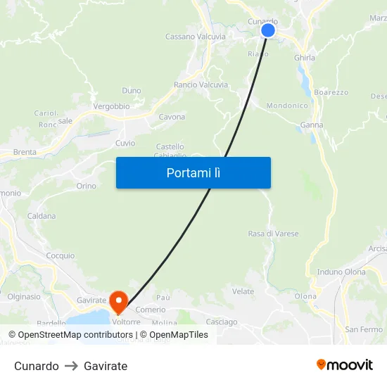Cunardo to Gavirate map