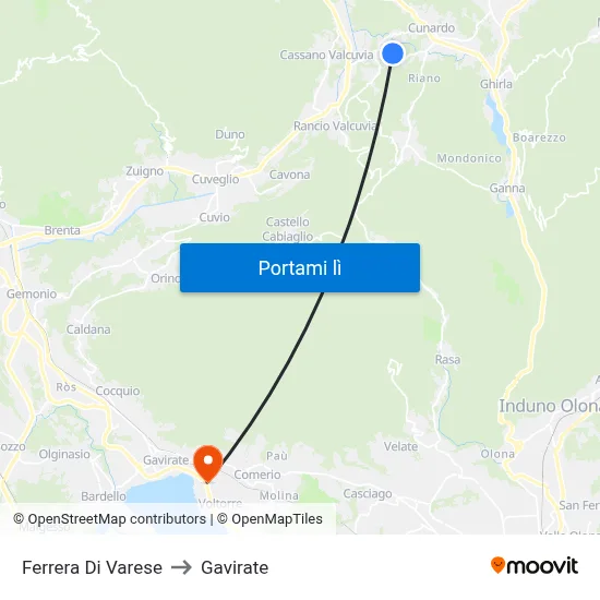Ferrera Di Varese to Gavirate map