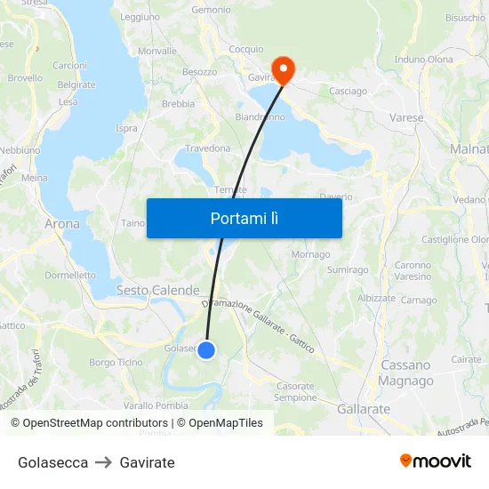 Golasecca to Gavirate map