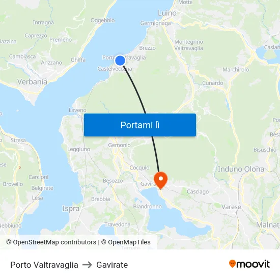 Porto Valtravaglia to Gavirate map