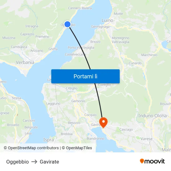 Oggebbio to Gavirate map