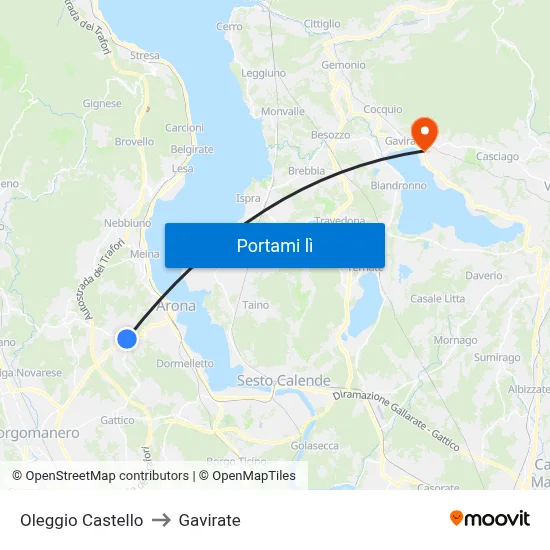 Oleggio Castello to Gavirate map