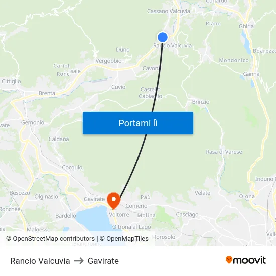 Rancio Valcuvia to Gavirate map
