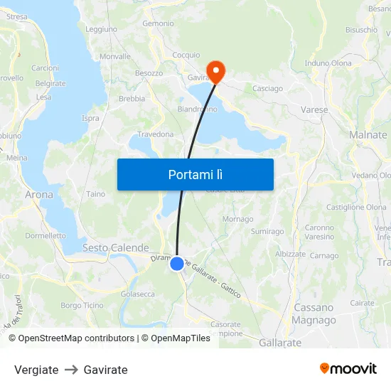 Vergiate to Gavirate map