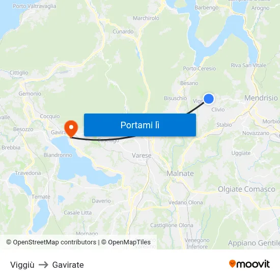 Viggiù to Gavirate map
