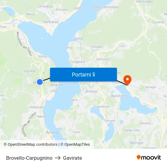 Brovello-Carpugnino to Gavirate map