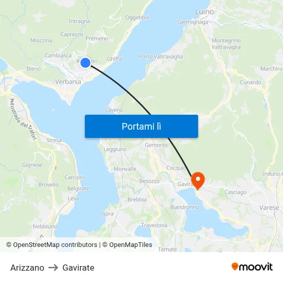 Arizzano to Gavirate map