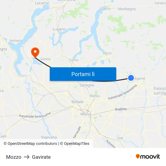 Mozzo to Gavirate map