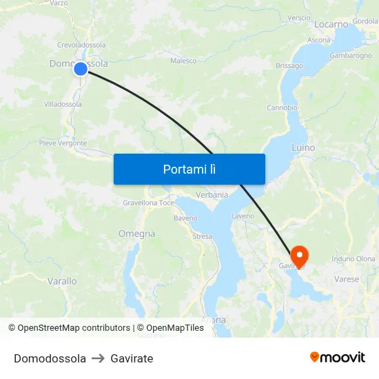 Domodossola to Gavirate map