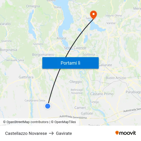 Castellazzo Novarese to Gavirate map