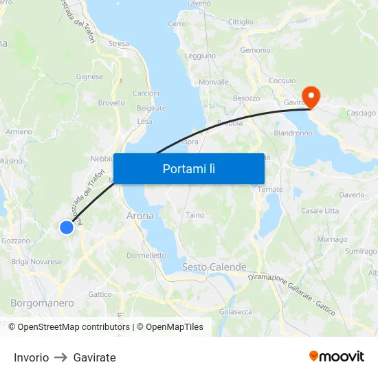 Invorio to Gavirate map