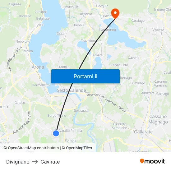 Divignano to Gavirate map