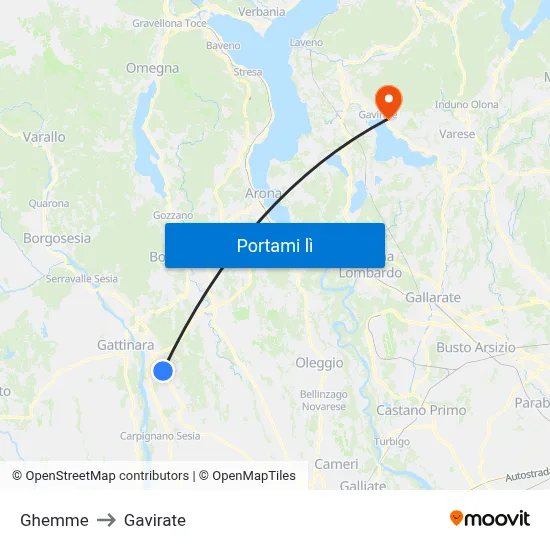 Ghemme to Gavirate map