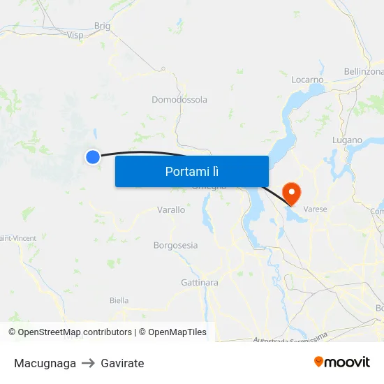 Macugnaga to Gavirate map