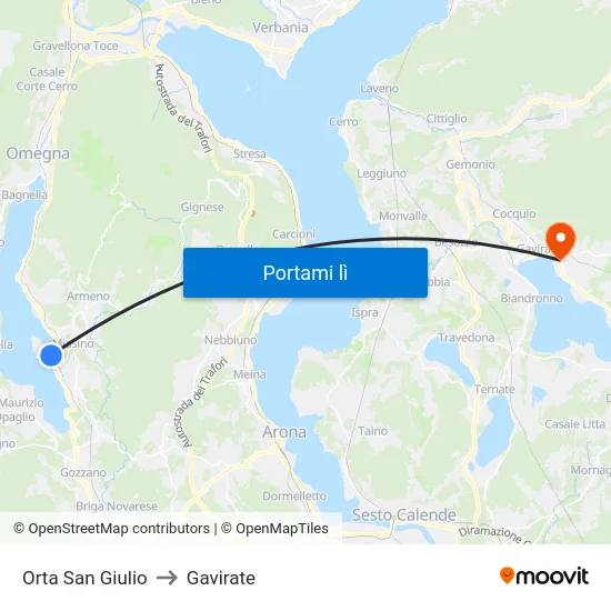 Orta San Giulio to Gavirate map
