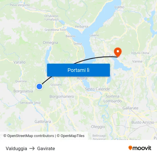 Valduggia to Gavirate map
