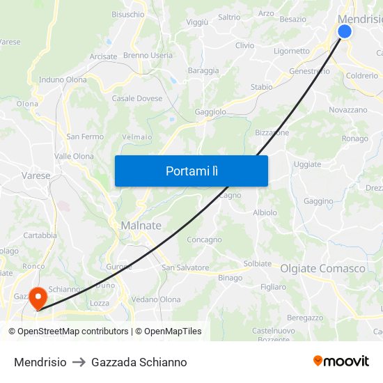 Mendrisio to Gazzada Schianno map