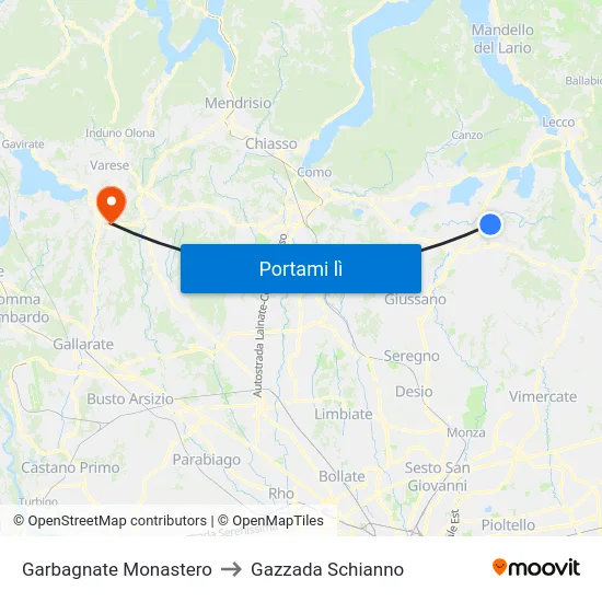 Garbagnate Monastero to Gazzada Schianno map