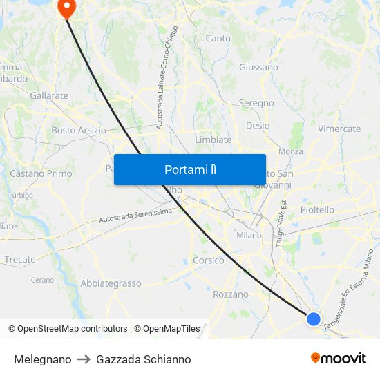 Melegnano to Gazzada Schianno map