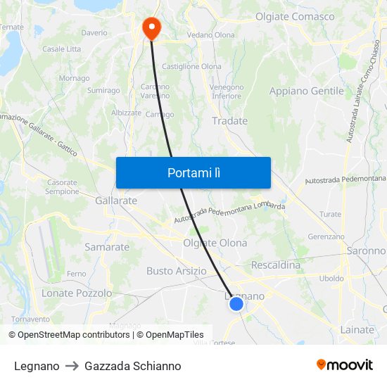 Legnano to Gazzada Schianno map