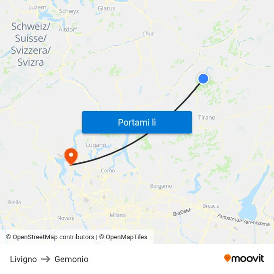 Livigno to Gemonio map