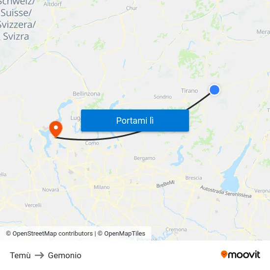 Temù to Gemonio map