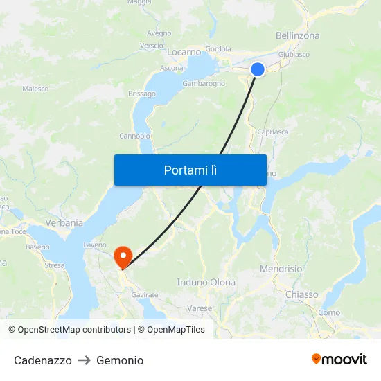 Cadenazzo to Gemonio map