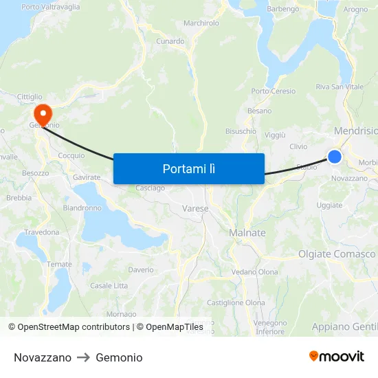 Novazzano to Gemonio map
