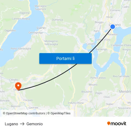 Lugano to Gemonio map