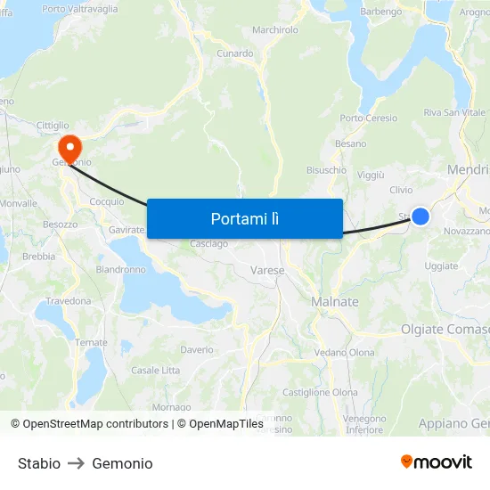 Stabio to Gemonio map