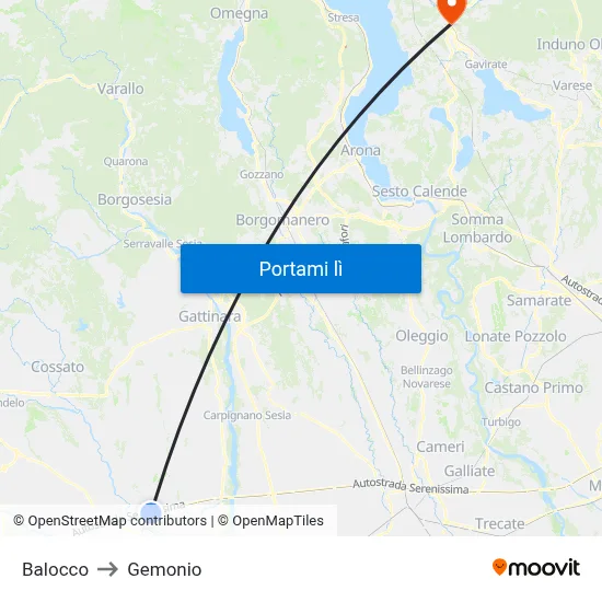 Balocco to Gemonio map